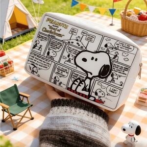 Snoopy Peanuts Comic Cosmetic Pouch - White & Black